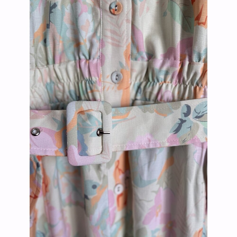 L'Atiste Women’s 2X Floral Utility Jogger Jumpsuit Roll Tab Sleeve Cottagecore - Picture 5 of 13